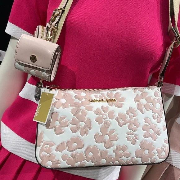 Michael Kors Jet Set Sm Sequined Floral Print Crossbody Case for Apple Airpods P - Picture 13 of 16